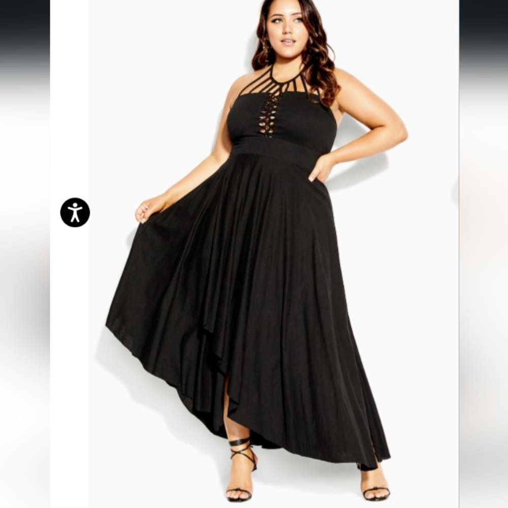 NWT City Chic Black Plait Detail Maxi Dress Size L (20)